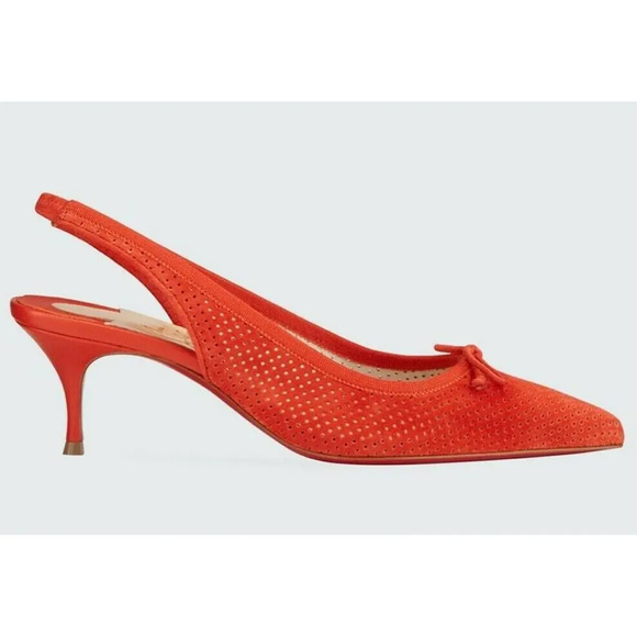 Christian Louboutin Hall Sling Pump 55 VIF Red Orange Suede Slingback Heel 38 - Picture 1 of 12